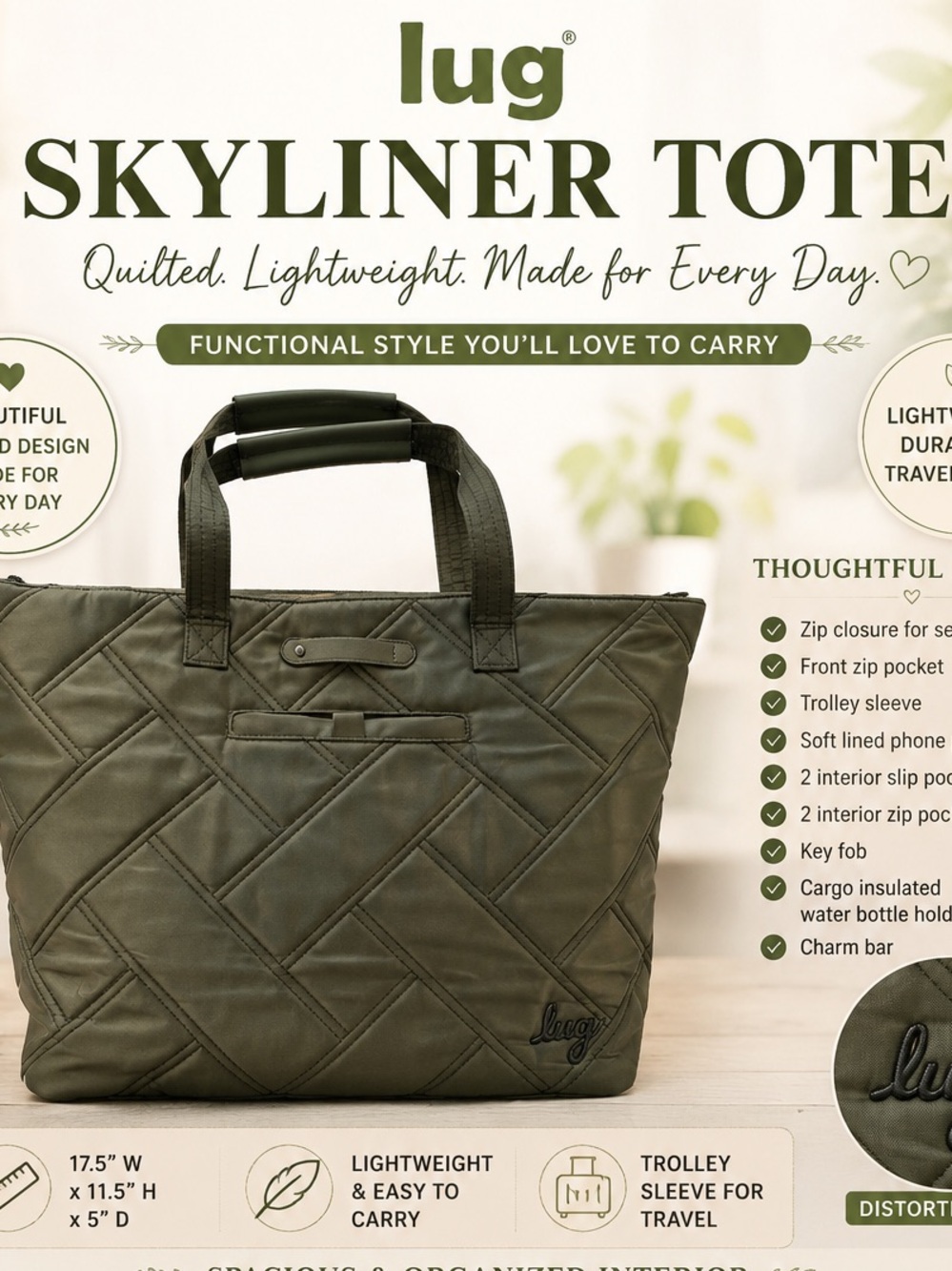 🔥🔥LUG Skykiner Lug Olive Tote Bag Quilted Fabric - trolley sleeve👇👇